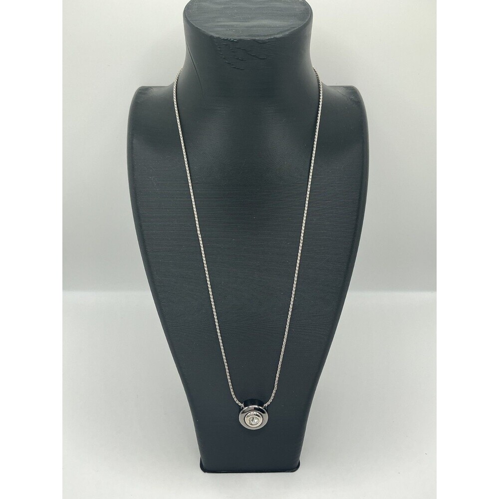 Liz Claiborne Diamond Solitare Round Necklace 16" Silver Chain